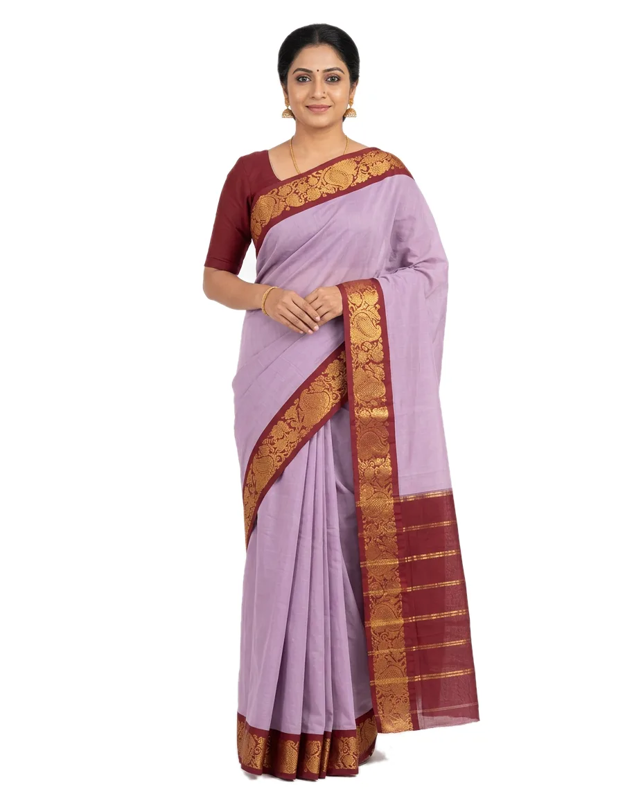 Indian Traditional pure cotton Gadwall Saree for Women, Light Dew Colour and Maroon Border (Light dew)
