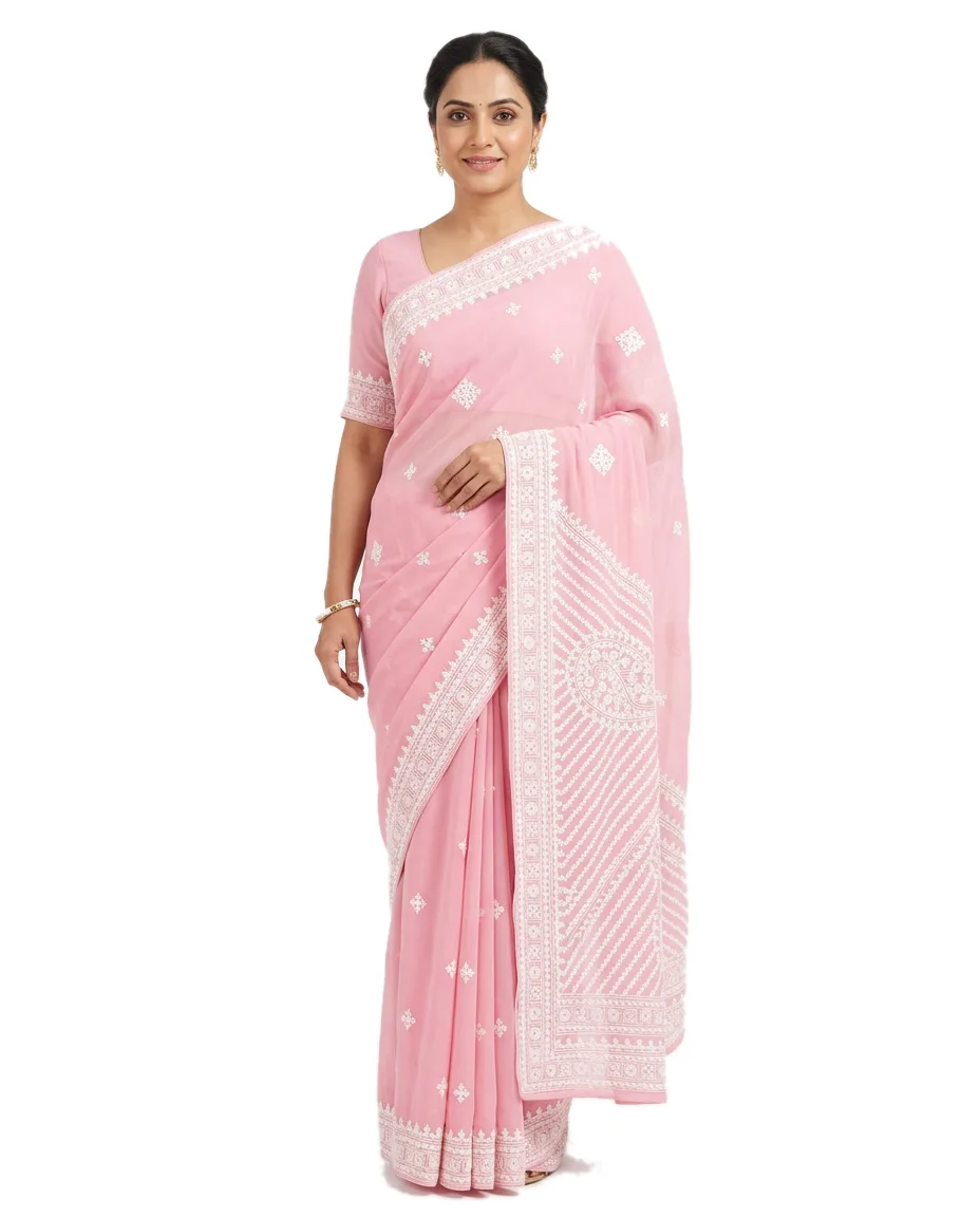 Pure Georgette Traditional Saree for Women ZOQOLO ® (Pink)