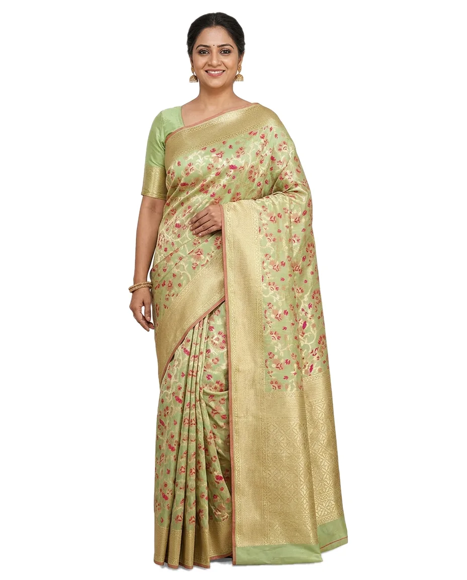 Indian Traditional Silk Saree, Light Green (Light green)