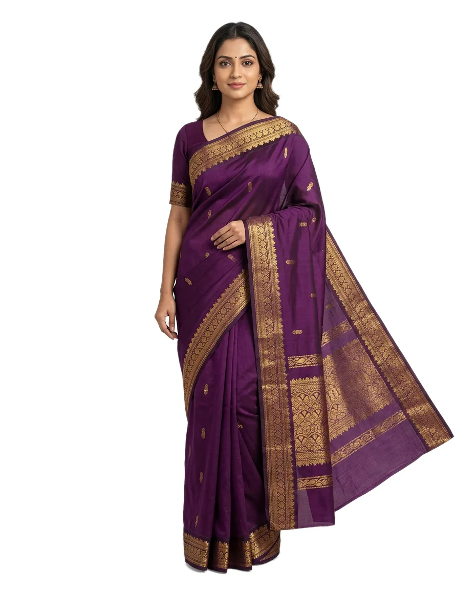 Gadwall Saree for Women, Rich Purple with Floral Zori Border and Pallu