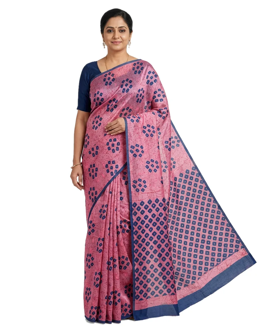 Patola Printed Sari for Women (Cobalt Blue) with pink