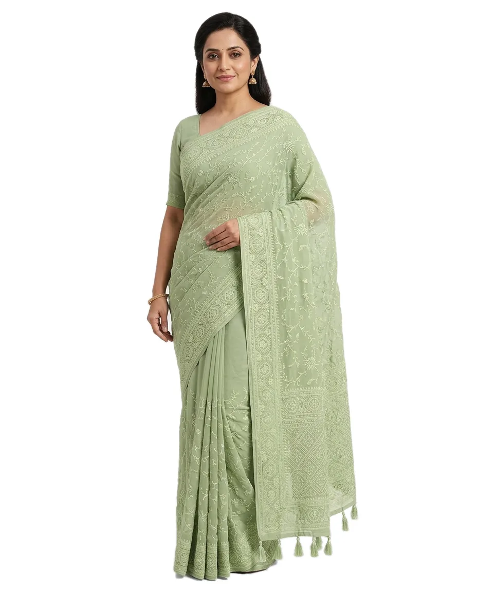 Pure Georgette Traditional Sari for Women ZOQOLO ® (Green)