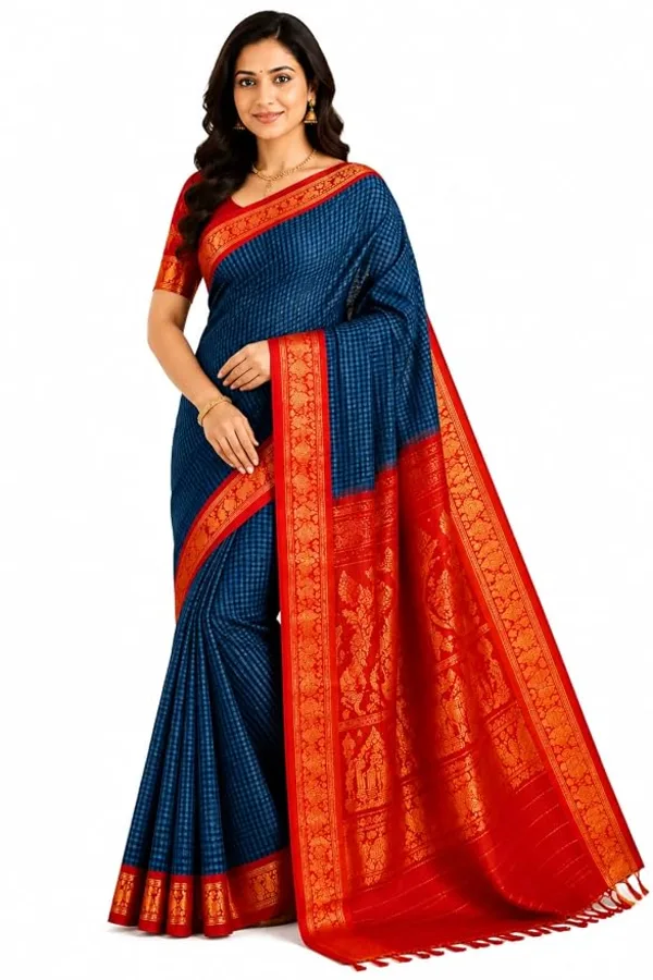 Banarasi Katan Silk Saree — Ruby Red with Gold Zari